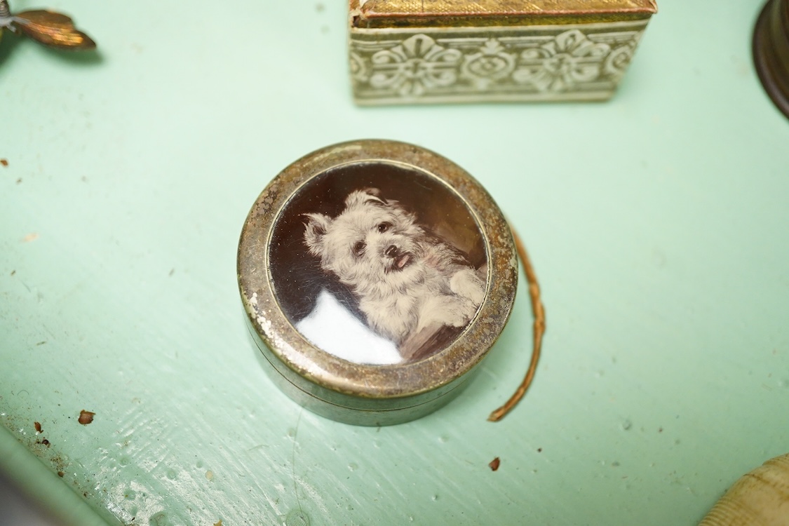 A Victorian mother of pearl inlaid rosewood sewing box and contents including a silver thimble and carved bone thread reels, 33cm wide